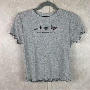 Forever 21 crop lettuce hem butterfly top